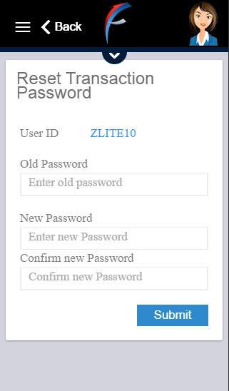 Main screen of setting page Changing of Transaction password: Transaction password can change by entering old password and then