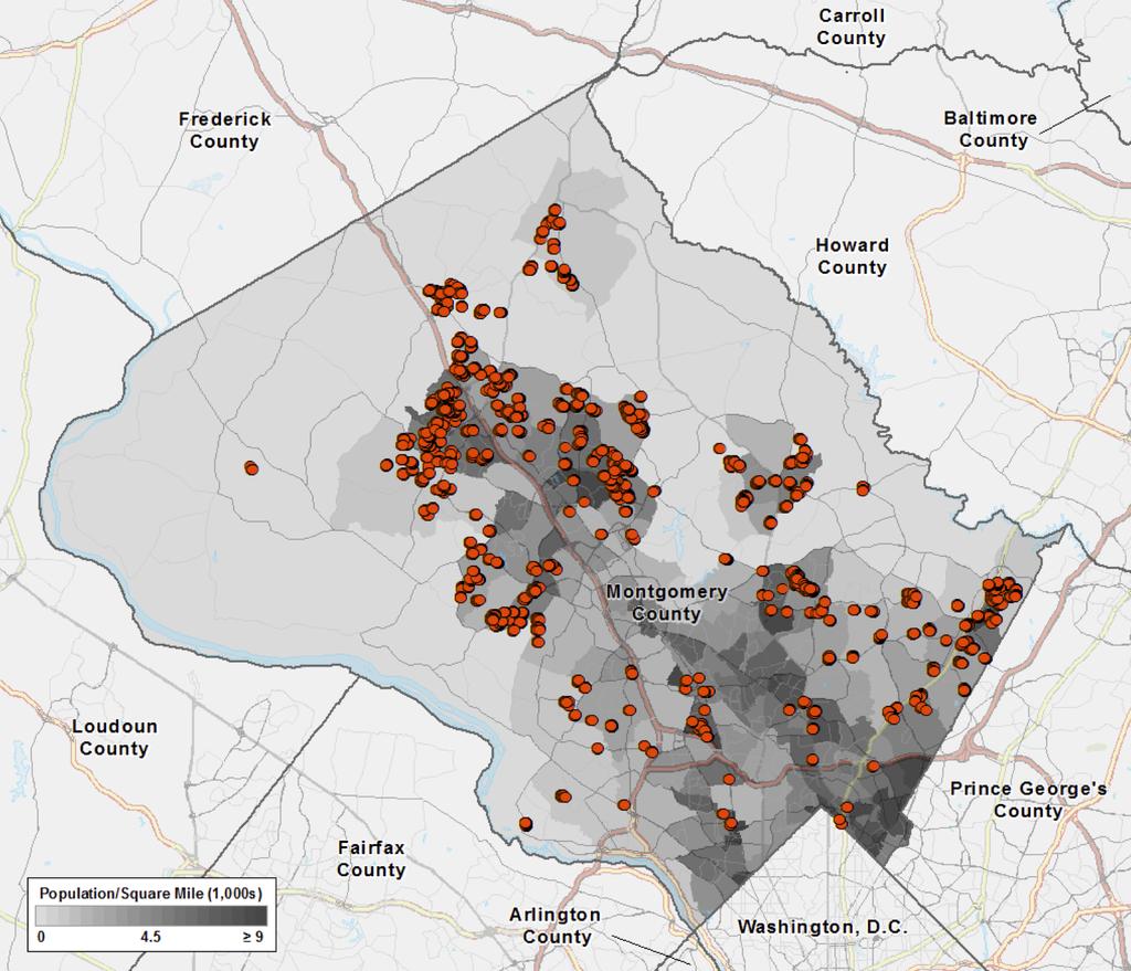 FIGURE IV Geographic Distribution of MPDU Properties within Montgomery County, Maryland NOTE.