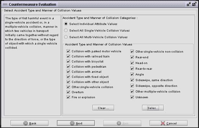 Figure 39. Select Accident Attribute Values Panel in Module 4 5.