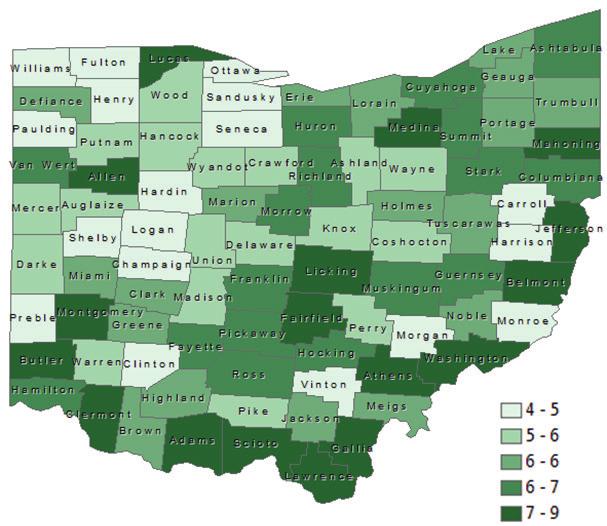 in New Employment Per County Due Expansion
