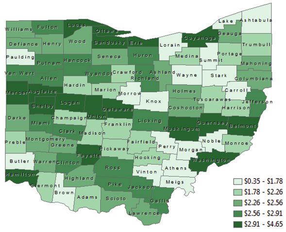 General Local Sales Tax Revenue Per County Due Expansion in 2015* (per number of 18-64