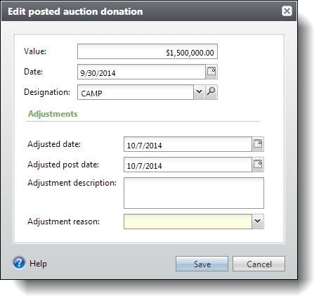202 CHAPTER 9 Edit Posted Auction Donation With Auctions, after you add an auction item, you can access the item s revenue record and adjust the donation before the auction is held if necessary.
