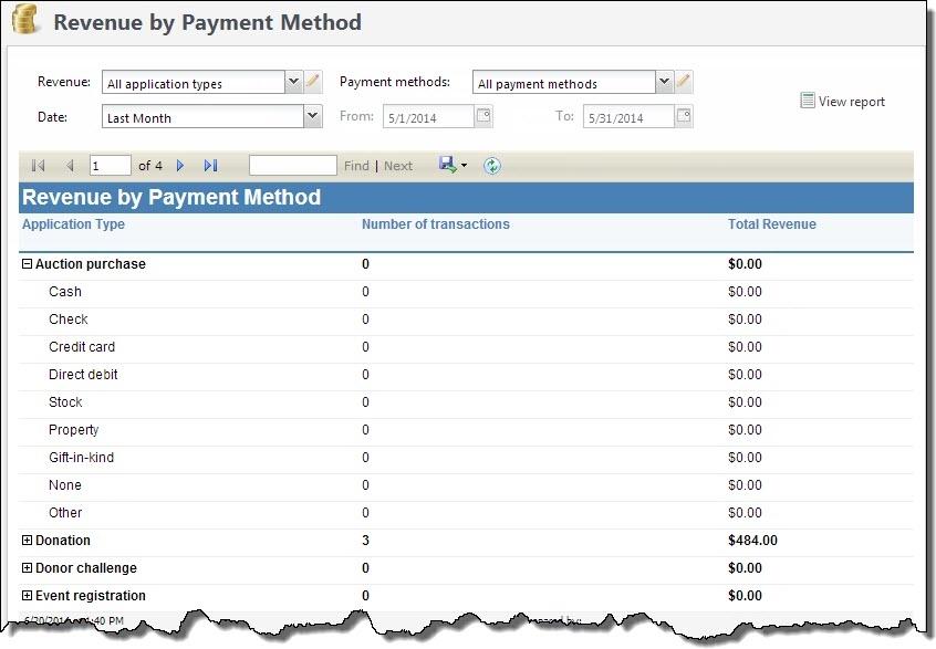 335 CHAPTER 13 Revenue by Payment Method Report The Revenue by Payment Method report provides a breakdown of revenue activity by payment method.