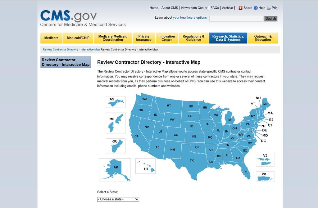 CMS Review Contractor Directory Interactive Map 20 w http://www.cms.