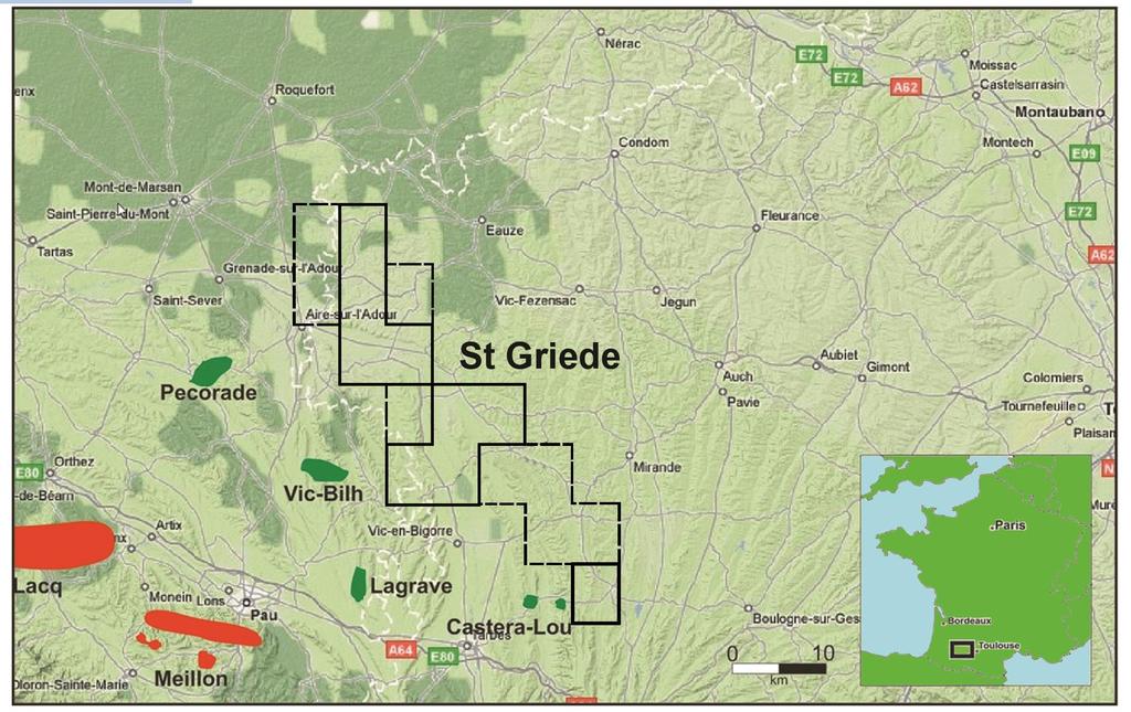 St. Griede Licence, Aquitaine Basin Aquitaine Basin is a prolific hydrocarbon province with over 13 TCF of gas and 450 million barrels of liquid hydrocarbons having been produced from the basin and
