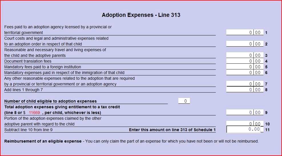 Adoption expenses (line 313) For adoptions finalized in 2013 and subsequent years, the adoption period has been extended.