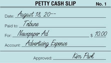 MAKING PAYMENTS FROM A PETTY CASH FUND WITH A PETTY CASH SLIP page 15 25 26 REPLENISHING PETTY CASH page 16 August 1.