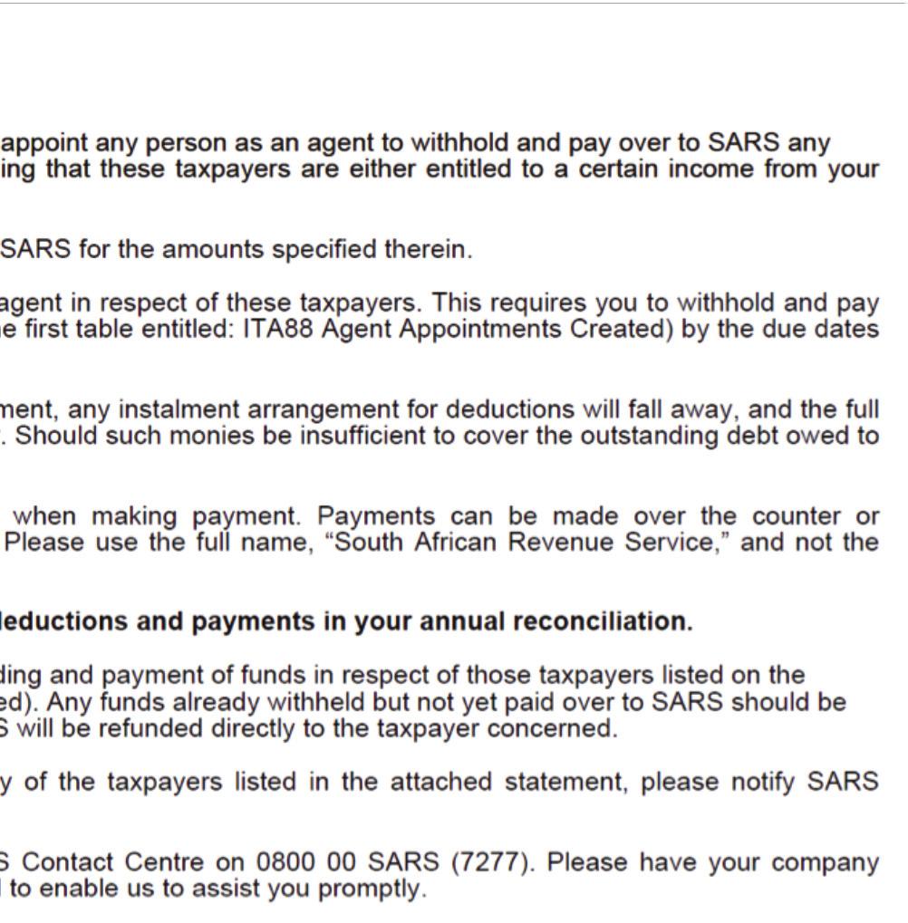 it over to SARS. It also explains how the employer can engage with SARS if the employer is unable to fulfil this obligation.