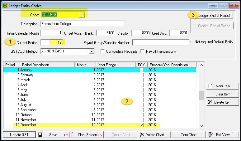 Step 10 Rolling your Ledger Path: General Ledger> Ledger End of Month If, throughout the year, you roll your ledger at the end of each month you should currently be sitting in the Current Period of