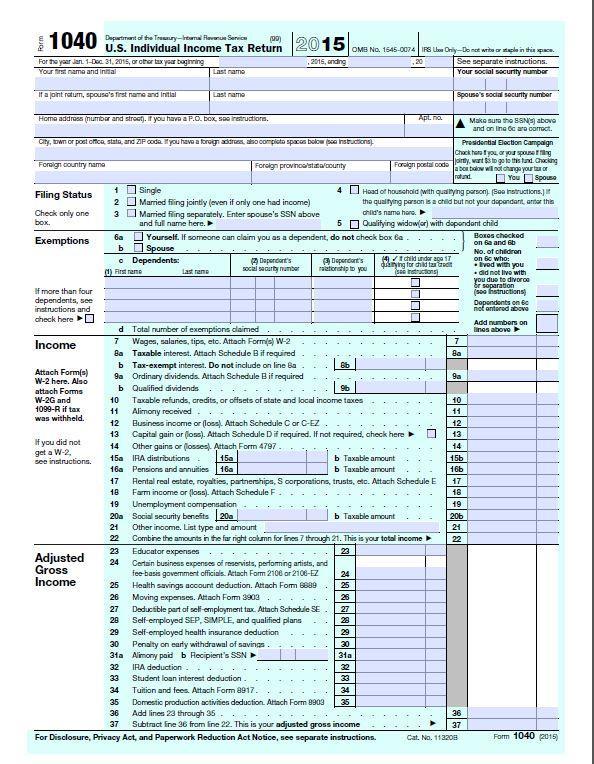 1040 Form: The standard Internal Revenue Service (IRS) form