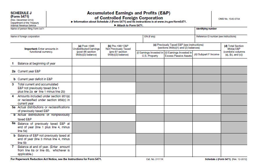 FORM 5471 SCHEDULE J ACCUMULATED EARNINGS & PROFITS (AEP) 2015 All Rights