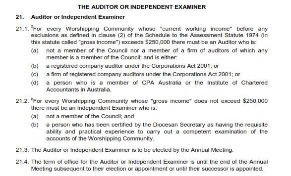 Independent Auditors Every Parish requires a Auditor or Independent Examiner OWC Statute 2007: S21 Outlines which