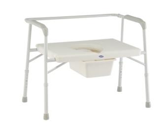 E802 Stationary Commode Extra H.D. (SPECIFY CLIENT WEIGHT) Steel frame, white seat flips up, rectangular pan.