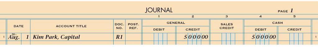 . Write the debit amount in the Cash Debit column.