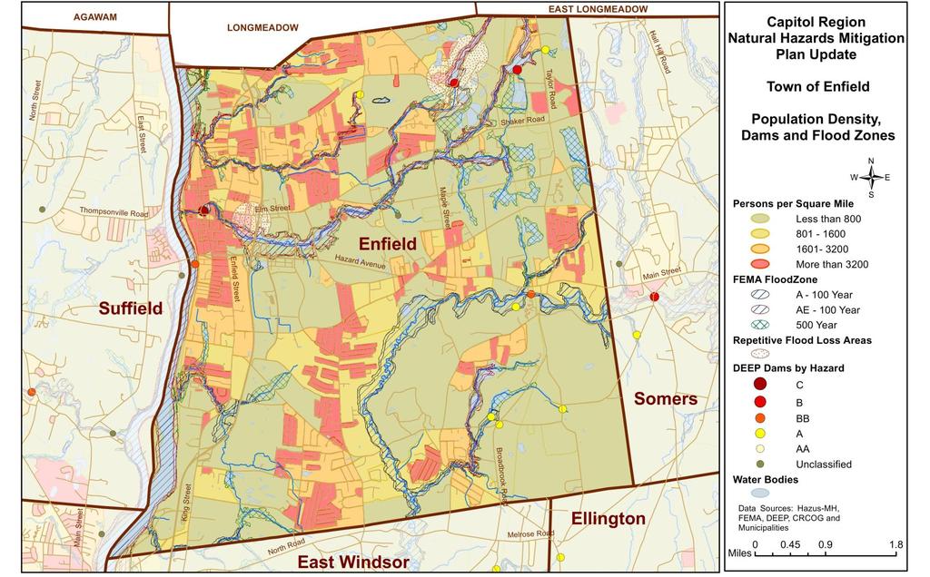 Map 28: Enfield Population Density, Dams and Flood Zones