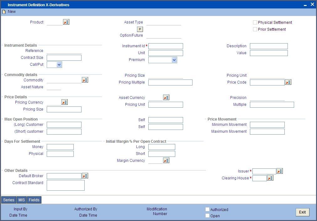 5.2 Defining Instruments Invoke the Instrument Definition screen by typing ENDUINST in the field at the top right corner of the Application tool bar and clicking on the adjoining arrow button.
