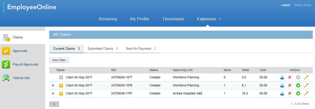 navigating to the Submitted Claims and Sent for Payment tabs