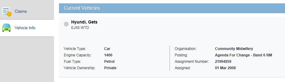 This shows your current car details. If this is incorrect then please contact e-expenses@sthk.