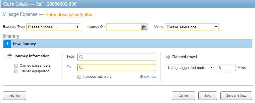 A new window is displayed where the claim details are to be entered. All fields that are outlined in orange are mandatory fields, including the Claim Description field.