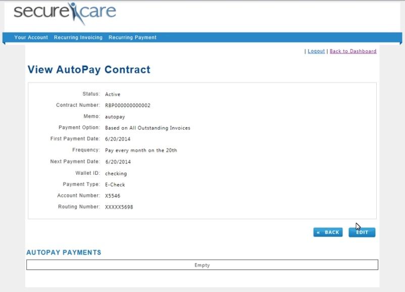 AutoPay Contracts Select the Contract number of the contract to be viewed/edited Select the Edit button Select the magnifying glass and choose a payment option If a payment option has not been set up