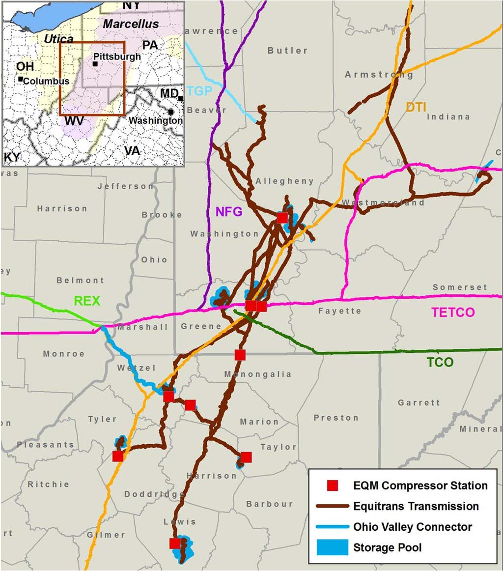 Asset Overview Strategically Located Pipeline Network Operational Flexibility Moves gas from Marcellus gathering to 5 interstate pipelines System Optionality