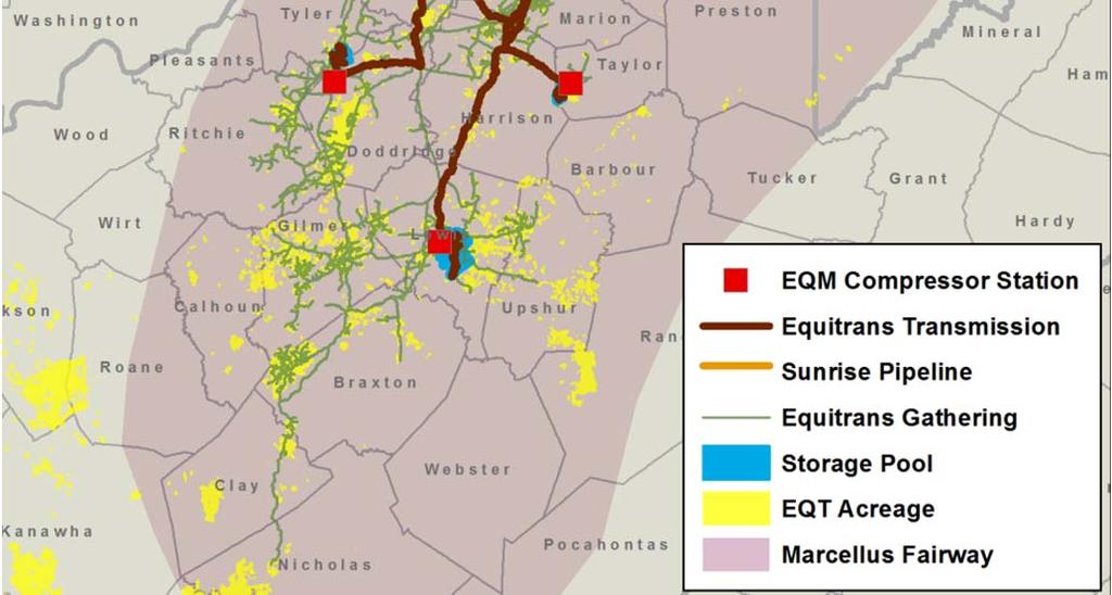 Sunrise Pipeline» Acquired July 2013» Integrated with Equitrans Assets traverse core Marcellus and