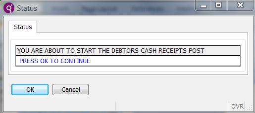 When you enter in to the Posting Function you will be presented with the following screen: Print a Bank Deposit Slip Once the Debtor Receipts have been posted then it is possible to print a Bank