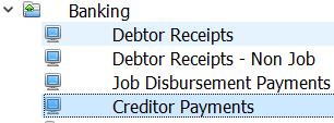 Creditor Payments This form of payment processing occurs when you want to process a payment from a Creditor s Invoice.