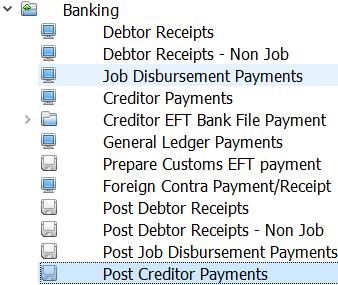 Posting a Creditor Payment To Post Creditor Payments to the General Ledger you will need to select Post Creditor Payments from the Banking Menu.