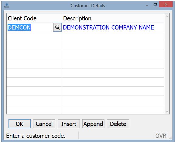 The user can then proceed by adding multiple Client Codes to this window.