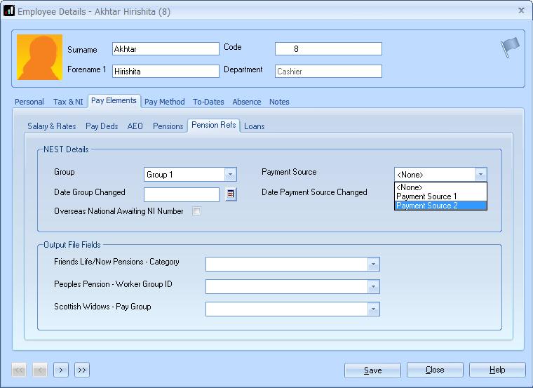 Employee Details configuration If you have more than one Group and Payment Source configured, then you will need to select the appropriate one for the employee in Employee Details once the payroll