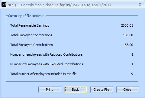 On the NEST Contribution Schedule for screen, click Print to print a report of the employees that are included in the file. 15.