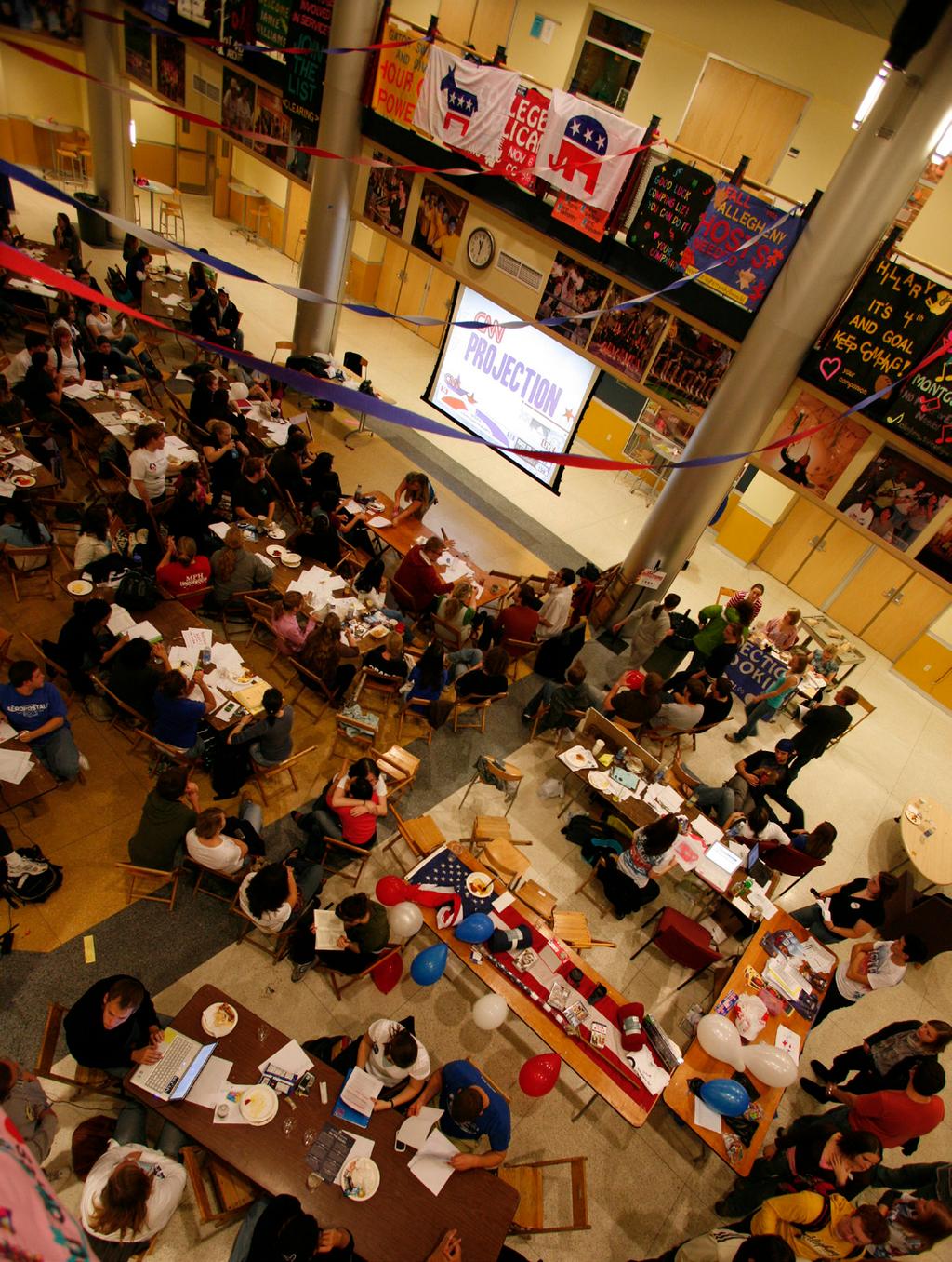 Students and community members gathered in the Henderson Campus Center for the 2008 Election