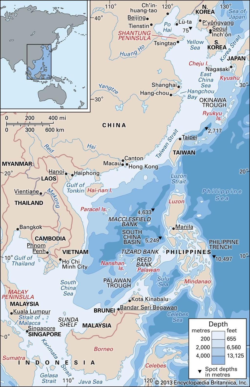 Figure 7: Water depth map of the South China Sea
