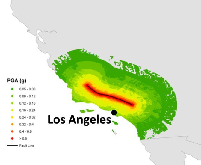 of Los Angeles). For comparison, the magnitude 7.1 Darfield earthquake (Sept. 2010, New Zealand) was followed in February 2011 by a Magnitude 6.2 aftershock beneath the city of Christchurch.