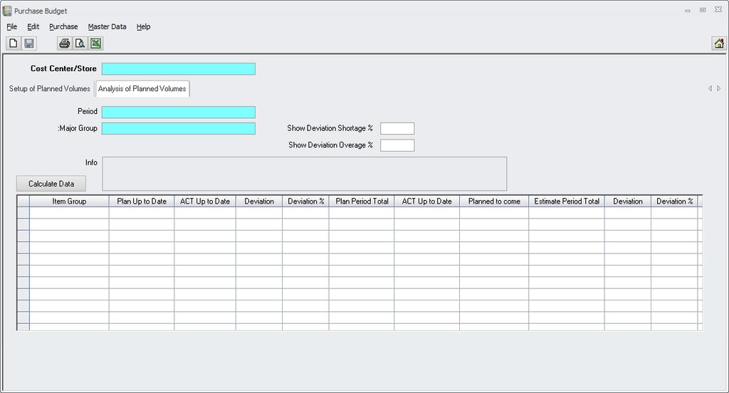 Analysis: In the same module as the setup the user can find the analysis screens for the entered figures.