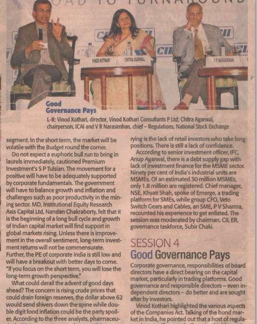 Mr. Vinod Kothari s Session on Good Governance pays, Organised by CII, was covered by