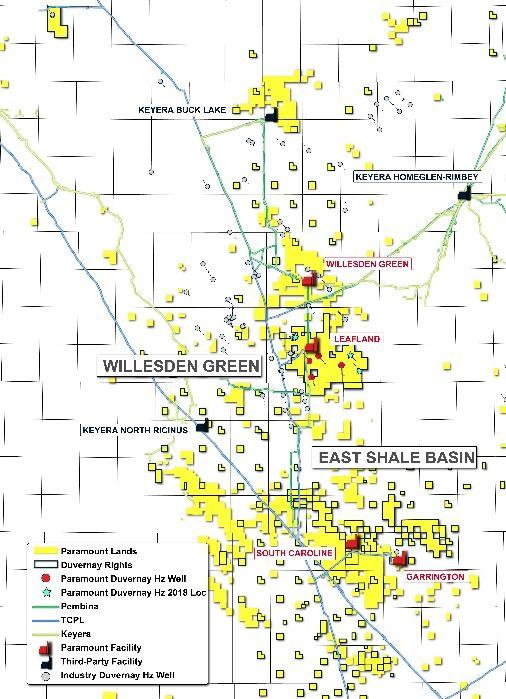 CENTRAL ALBERTA AND OTHER REGION The Central Alberta and Other Region includes multiple land and resource positions including Willesden Green and East Shale Basin Duvernay, Cardium, Glauconite and