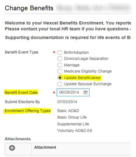 4. Click Update Beneficiaries and enter the Benefit Event Date.