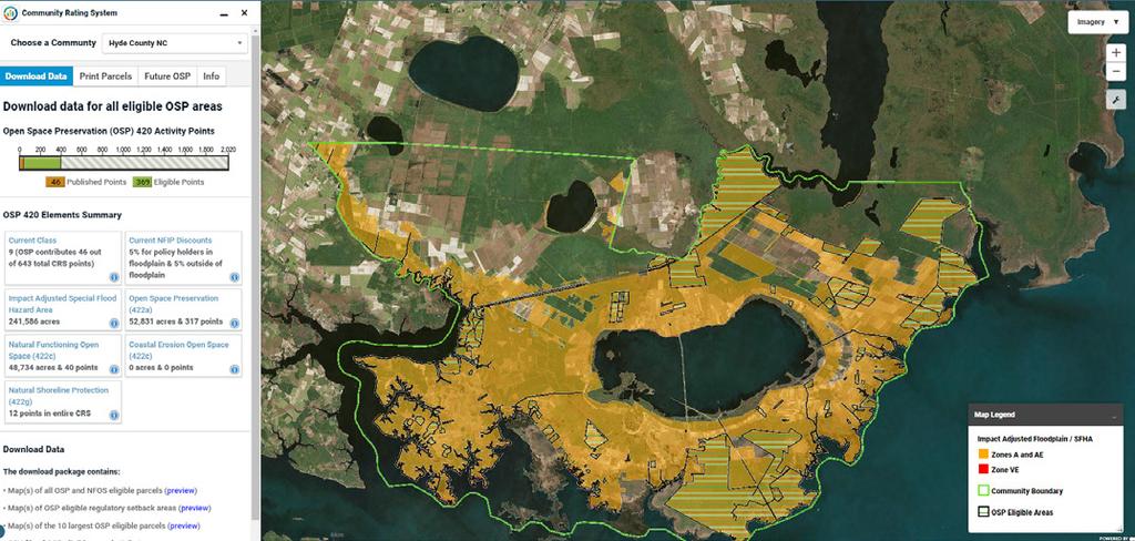 COMMUNITY CRS SUCCESS IN PRACTICE North Carolina In North Carolina, TNC led the development of the CRS Explorer app for the Coastal Resilience Tool, which helps communities and partners determine