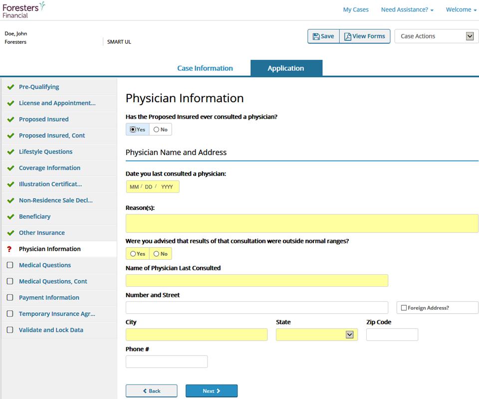 Physician Information Screen If applicable, enter information about your client s last consultation with their