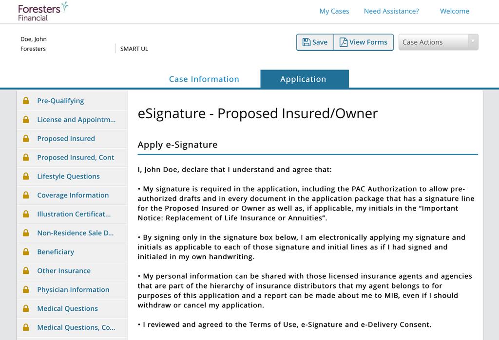 e-signature Proposed Insured/Owner Screen The Proposed Insured (or Owner if juvenile