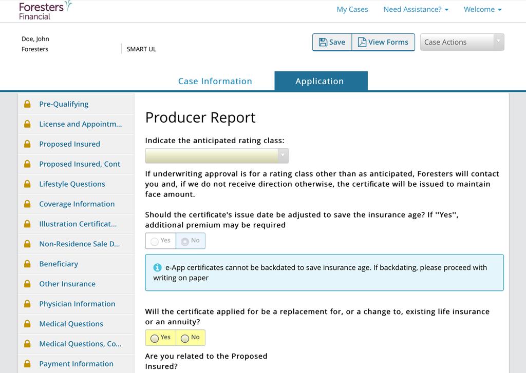 Producer Report Screen After the Proposed Insured (or Owner if juvenile case) e- Signs, it s