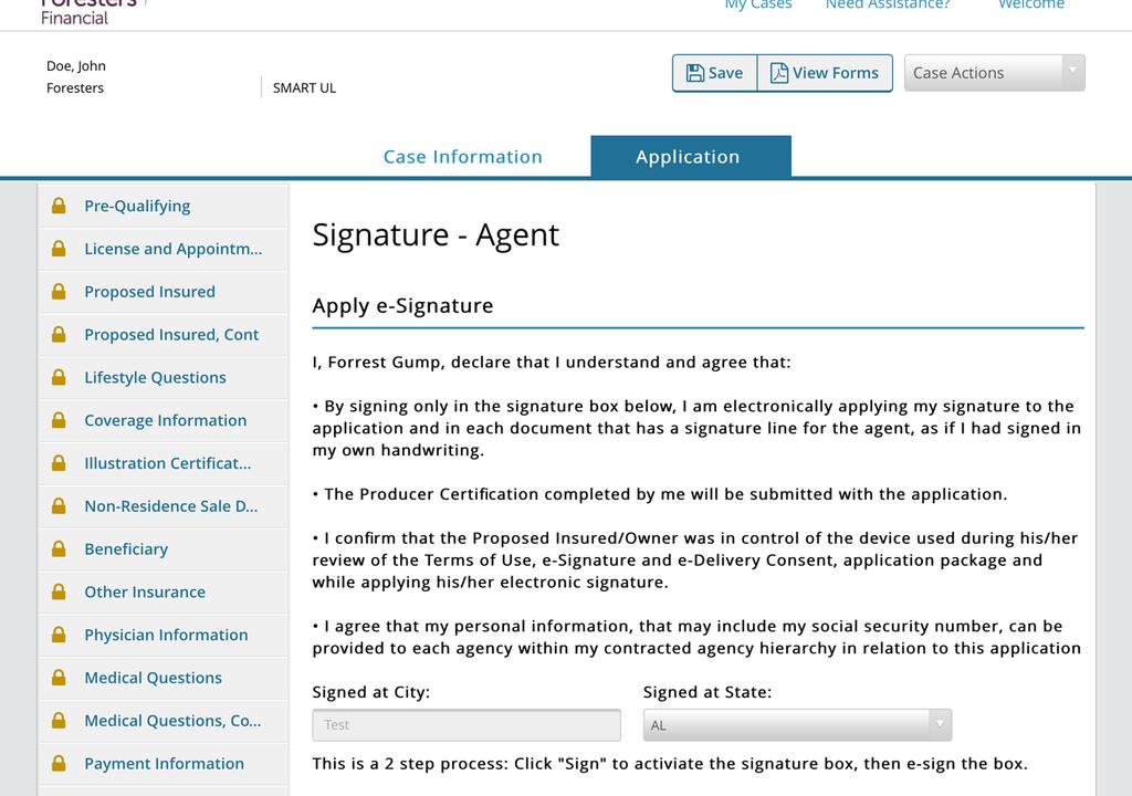 Signature Agent Screen You need to review the statements before