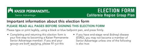 Senior Advantage Election Form