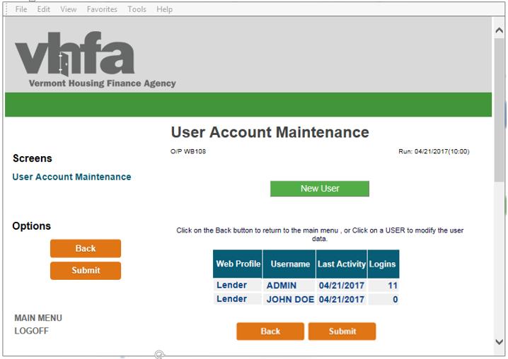 Ongoing User Account Management (1) Select User Account Maintenance > (2)