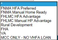 from dropdown, Interest Rate defaults based on VHFA