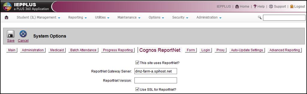 COGNOS REPORTNET TAB (OPTIONAL) This sectin links Cgns with IEPPLUS