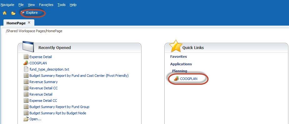 CoogPlan Homepage CoogPlan takes you to Task list (data
