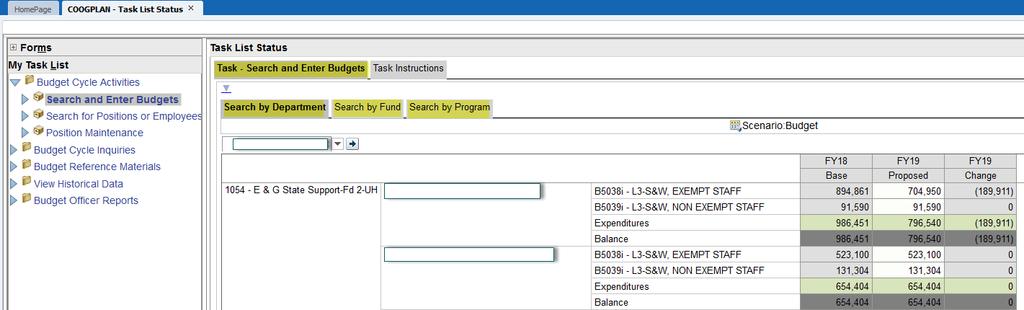Search and Enter Budgets: On this page you will see all current cost centers that you have access to.